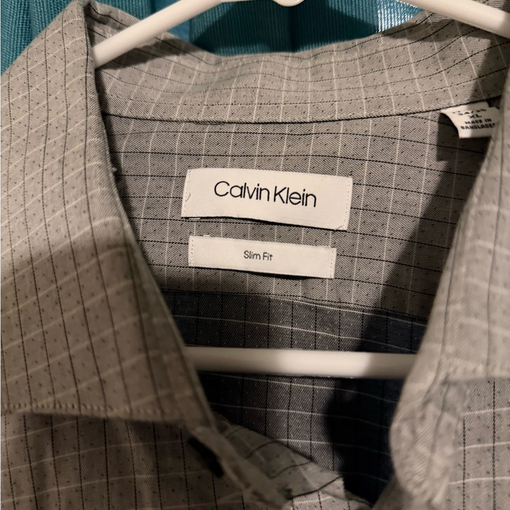 Calvin Klein Long-Sleeve Checked Dress Shirt - Light Gray - Picture 2 of 4